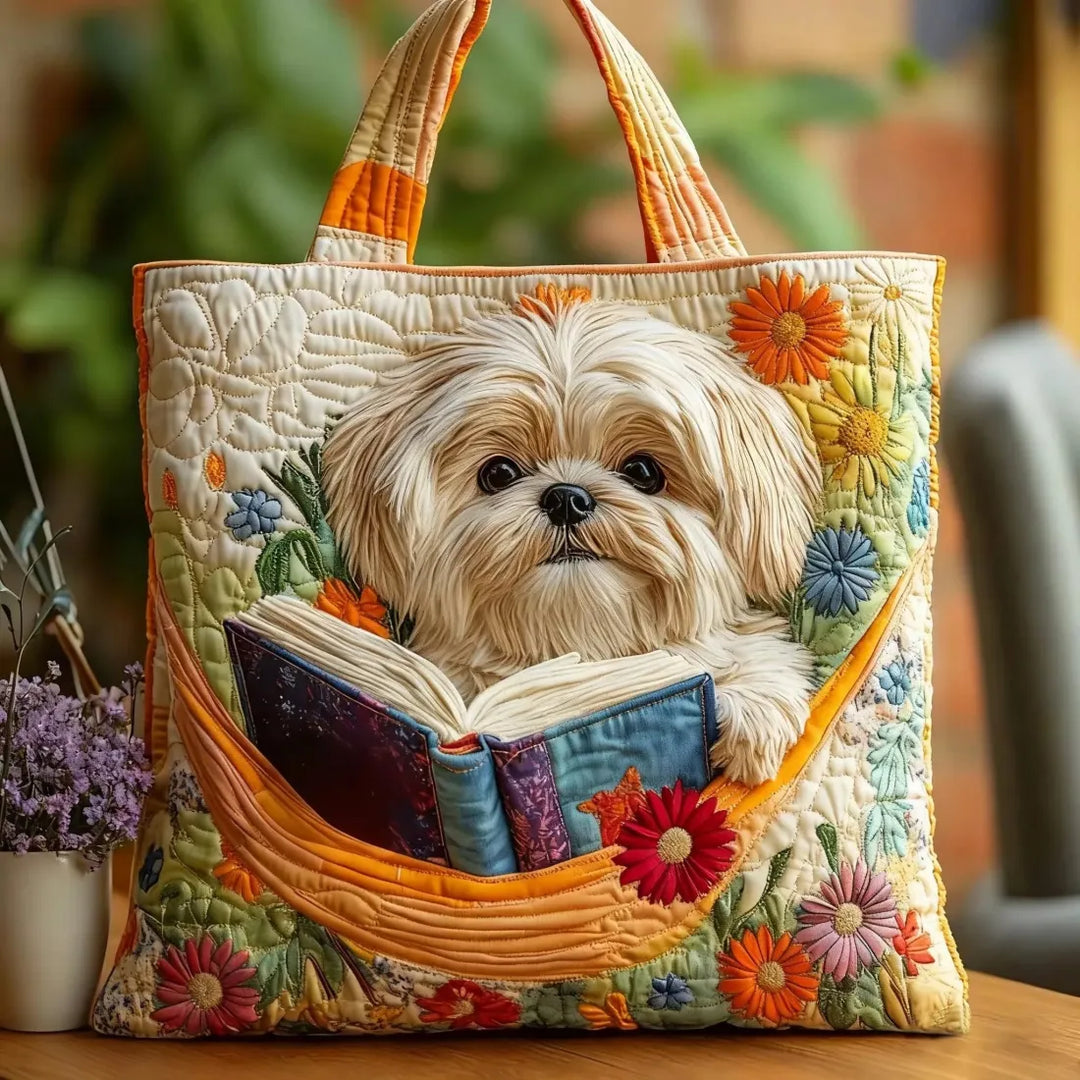 Sac fourre-tout Artisan - Shih Tzu avec Livres et Fleurs